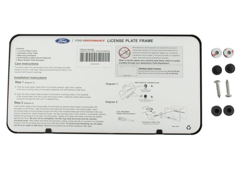 Ford Racing M-1828-SSB - FRPM-1828-SSB - Ford Racing Ford Performance Slim License Plate Frame - Black Stainless Steel - Shipped in Europe - Tuningsupply.com