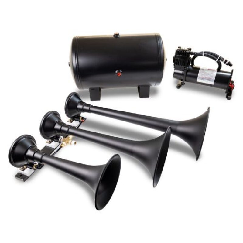 Kleinn Air Horns HK9 - KLEHK9 - Kleinn Triple Black Horn Kit w/ 150 PSI Waterproof 5.0 gal Air Tank - Shipped in Europe - Tuningsupply.com