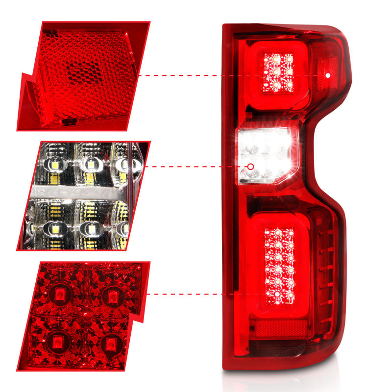 ANZO 311419 - ANZ311419 - ANZO 19-21 Chevy Silverado Work Truck Full LED Taillights Chrome Housing Red Lens G2(w/C light Bars) - Shipped in Europe - Tuningsupply.com