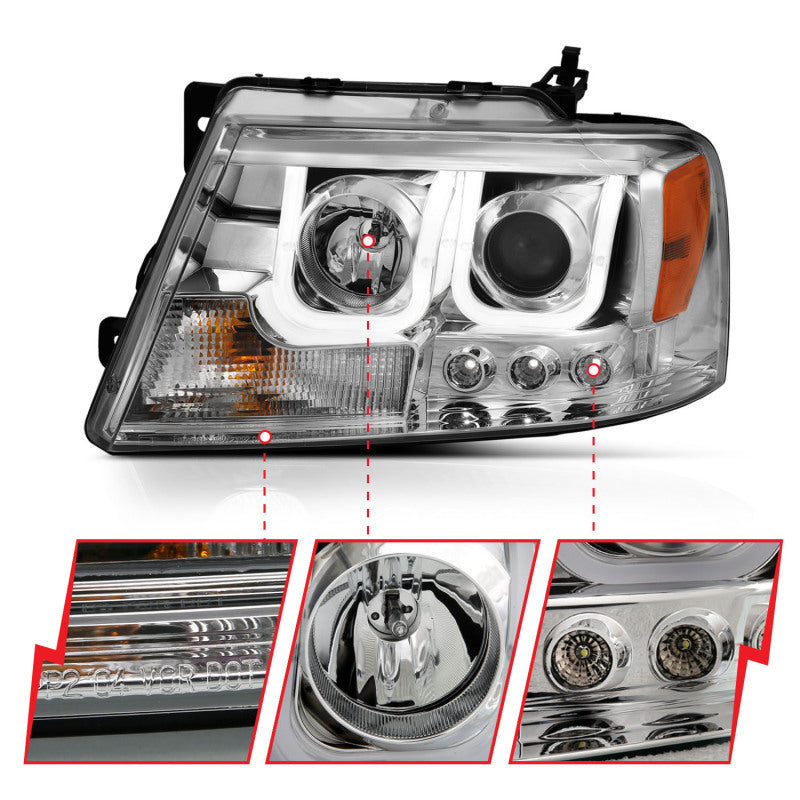 ANZO 111287 - ANZ111287 - ANZO 2004-2008 Ford F-150 Projector Headlights w/ U-Bar Chrome - Shipped in Europe - Tuningsupply.com