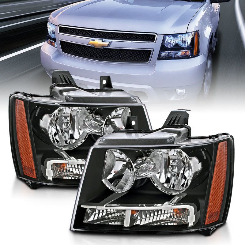 ANZO 111392 - ANZ111392 - ANZO 2007-2014 Chevrolet Tahoe/Suburban Crystal Headlights Black - Shipped in Europe - Tuningsupply.com