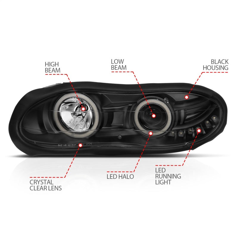 ANZO - ANZ121160 - ANZO 1998-2002 Chevrolet Camaro Projector Headlights w/ Halo Black - Shipped in Europe - Tuningsupply.com