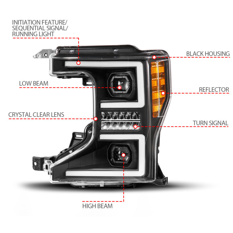ANZO 111620X-R - ANZ111620X-R - ANZO 20-22 Ford Super Duty (Halogen) Z-Series Full LED Proj Headlights SeqSig - Pass. Side ONLY - Shipped in Europe - Tuningsupply.com