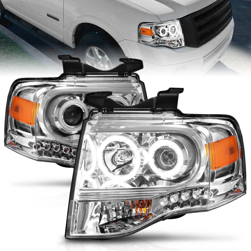 ANZO 111114 - ANZ111114 - ANZO 2007-2014 Ford Expedition Projector Headlights Chrome - Shipped in Europe - Tuningsupply.com