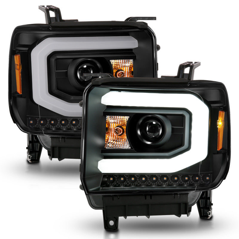 ANZO 111513 - ANZ111513 - ANZO 2014-2015 GMC Sierra 1500 Projector Headlights w/ Light Bar Black Housing (Halogen Type) - Shipped in Europe - Tuningsupply.com