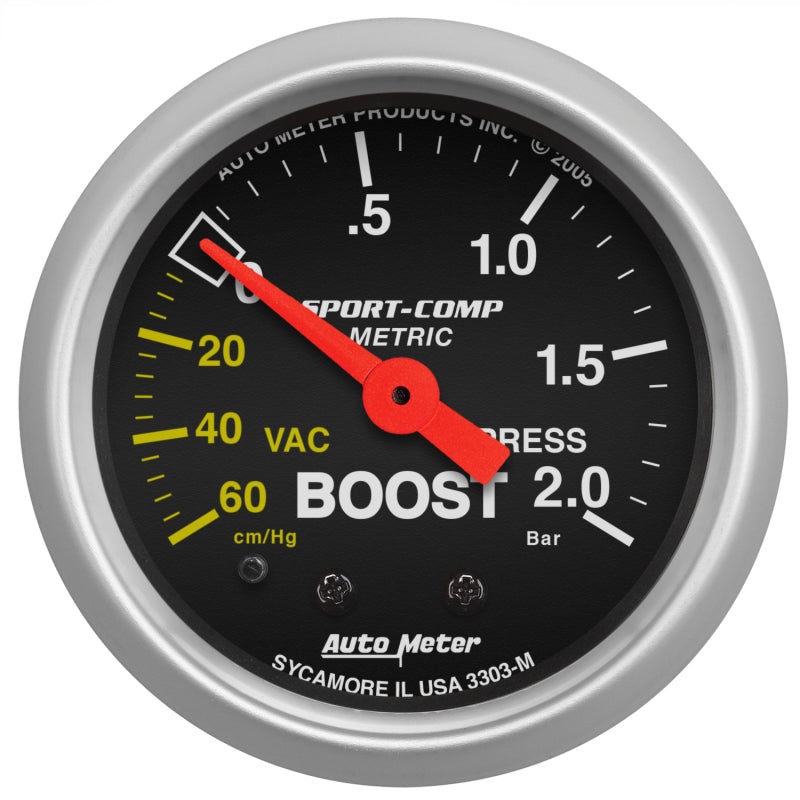 AutoMeter 3303-M - ATM3303-M - Autometer Sport-Comp 52mm 60cm/HG -2.0 Bar Mechanical Boost Gauge - Shipped in Europe - Tuningsupply.com