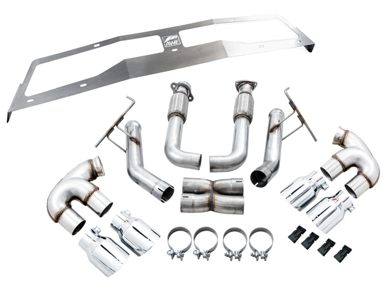 AWE Tuning 3020-42080 - AWE3020-42080 - AWE Tuning 2020 Chevrolet Corvette (C8) Track Edition Exhaust - Quad Chrome Silver Tips - Shipped in Europe - Tuningsupply.com