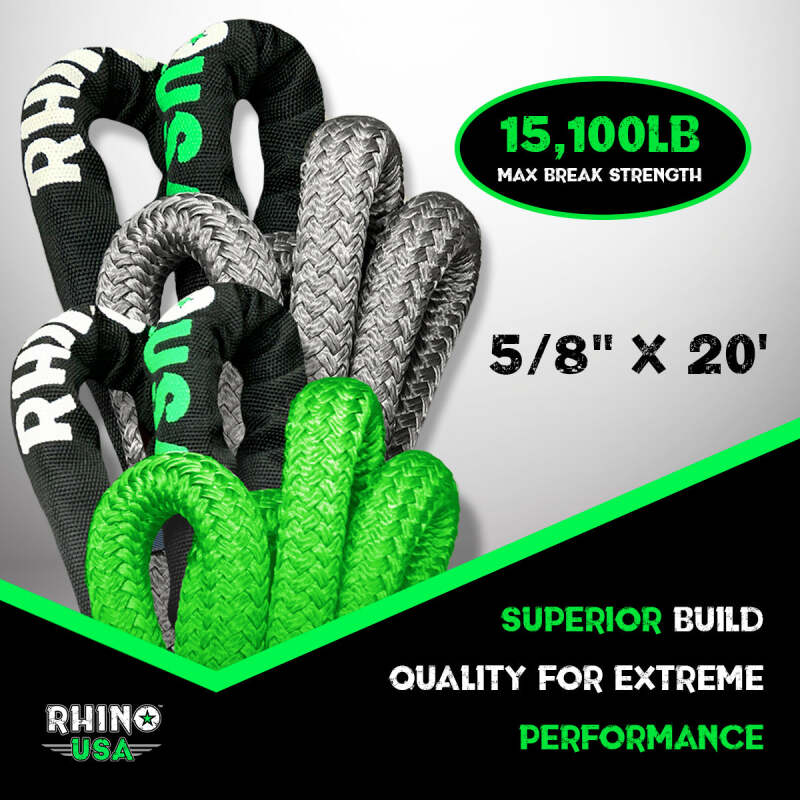 Rhino USA KROPE-58X20-GRY - RSAKROPE-58X20-GRY - Rhino USA Kinetic Energy Recovery Rope (5/8In X 20Ft) Gray - Shipped in Europe - Tuningsupply.com