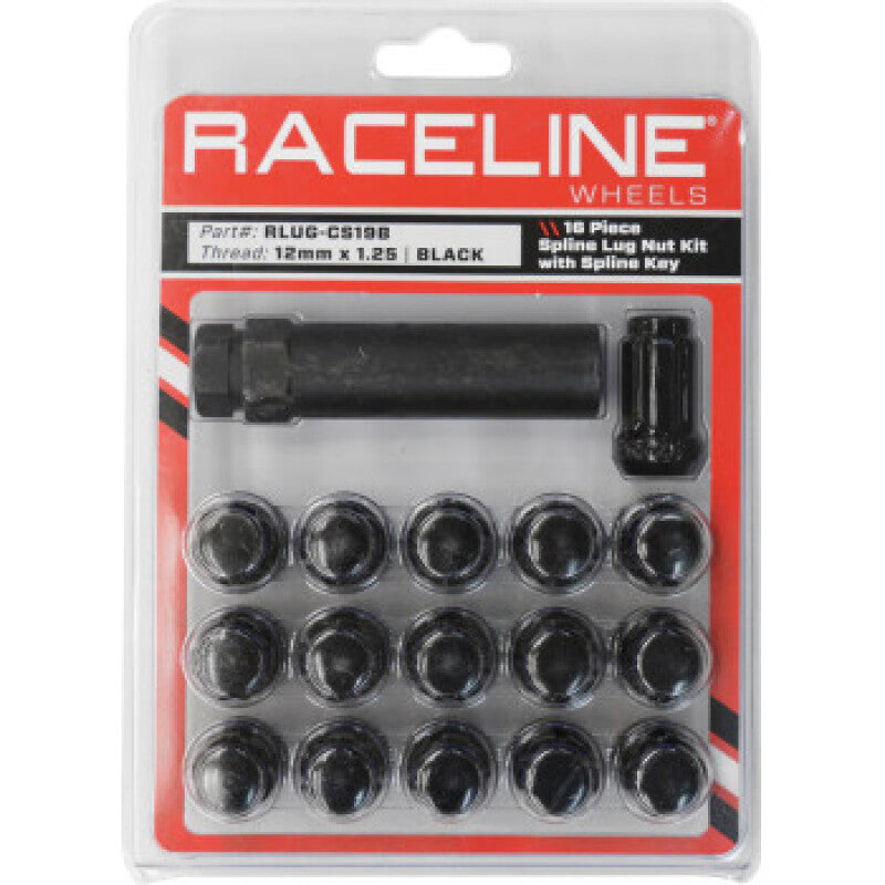 Raceline RLUG-CS19B - RCLRLUG-CS19B - Raceline Spline Lug Nut Kit with Spline Key 12 x 1.25 - 16 Pack - Black - Shipped in Europe - Tuningsupply.com