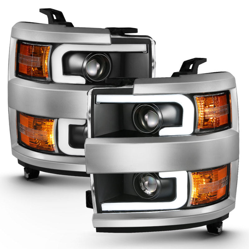 ANZO 111359 - ANZ111359 - ANZO 2015-2016 Chevrolet Silverado Projector Headlights w/ Plank Style Design Black w/ Amber - Shipped in Europe - Tuningsupply.com