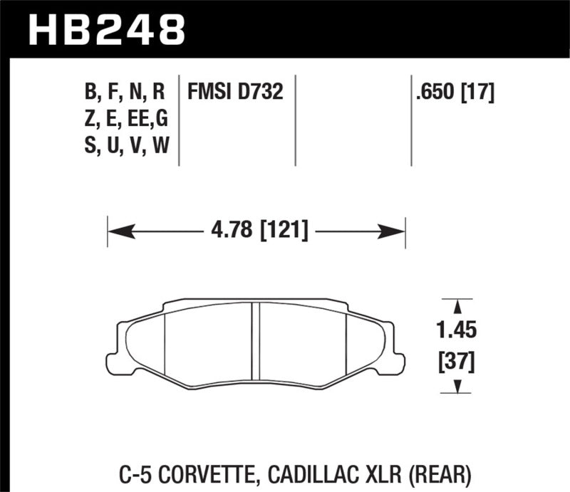 Hawk Performance HB248U.650 - HAWKHB248U.650 - Hawk 97-12 Corvette/01-04 Z06/05-09 Z51 DTC-70 Race Rear Brake Pads - Shipped in Europe - Tuningsupply.com