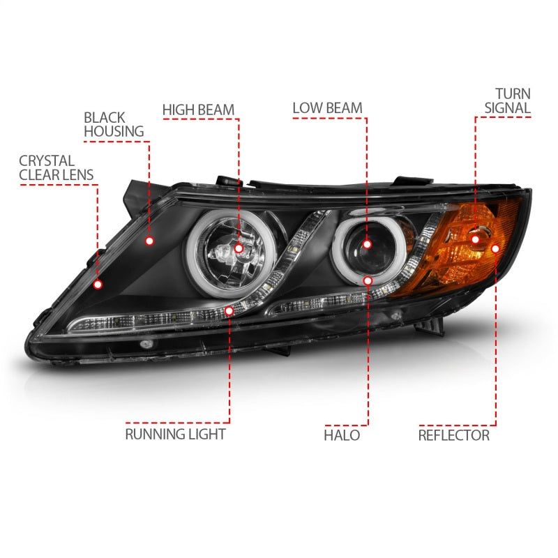 ANZO 121460 - ANZ121460 - ANZO 2011-2013 Kia Optima Projector Headlights w/ Halo Black (CCFL) - Shipped in Europe - Tuningsupply.com