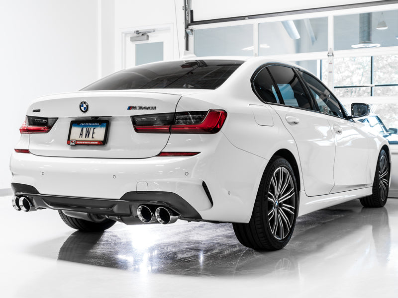 AWE Tuning 3015-42148 - AWE3015-42148 - AWE Tuning 2019+ BMW M340i (G20) Non-Resonated Touring Edition Exhaust - Quad Chrome Silver Tips - Shipped in Europe - Tuningsupply.com