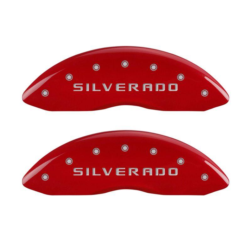MGP 14005SSILRD - MGP14005SSILRD - MGP 4 Caliper Covers Engraved Front & Rear Silverado Red finish silver ch - Shipped in Europe - Tuningsupply.com