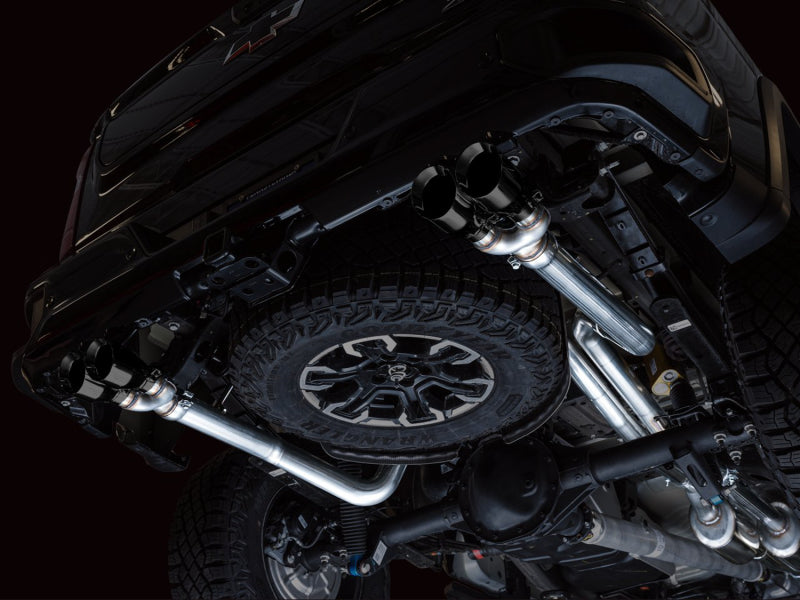 AWE Tuning 3015-43284 - AWE3015-43284 - AWE Tuning 22-23 GMC Sierra 1500 AT4X 6.2L 0FG Catback Split Dual (Flat Bumper) - Diamond Black Tips - Shipped in Europe - Tuningsupply.com