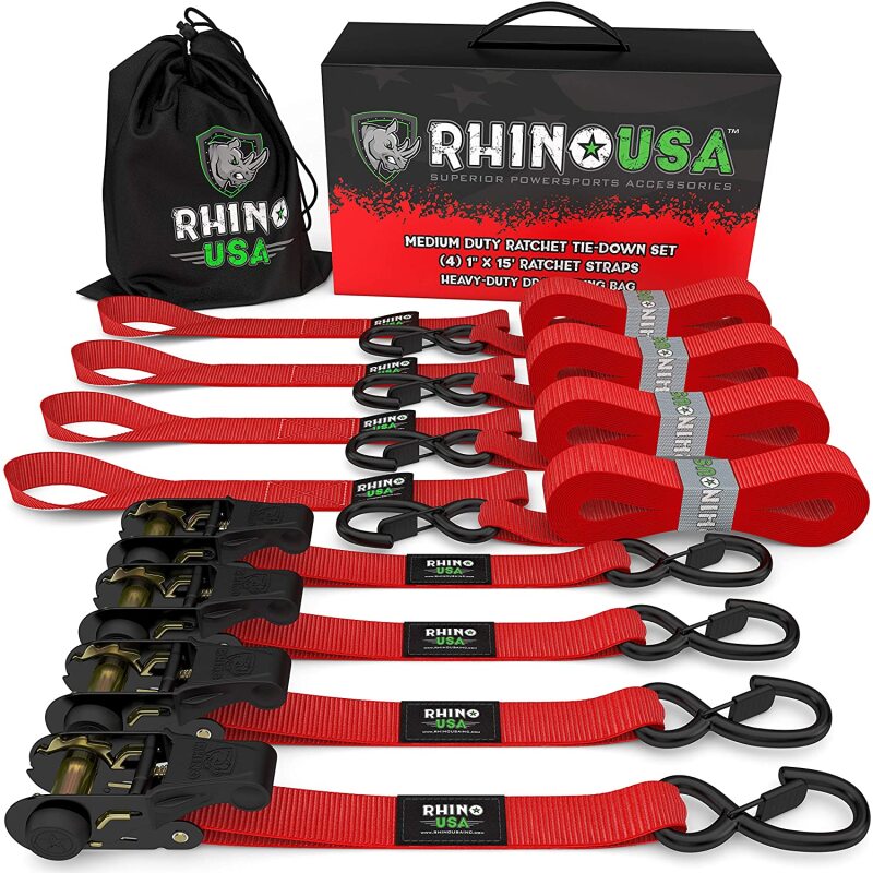 Rhino USA RCHT-4PACK-RED - RSARCHT-4PACK-RED - Rhino USA Medium Duty Ratchet Strap Tie-Down 4-Pack (Red) - Shipped in Europe - Tuningsupply.com
