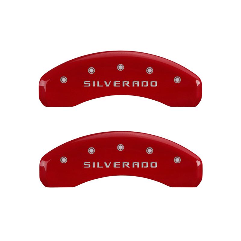 MGP 14005SSILRD - MGP14005SSILRD - MGP 4 Caliper Covers Engraved Front & Rear Silverado Red finish silver ch - Shipped in Europe - Tuningsupply.com