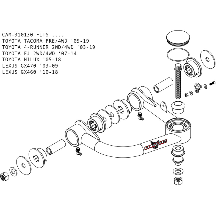 Camburg CAM-310130 - CMBCAM-310130 - Camburg Toyota Tacoma Pre/4WD 05-23 / 4-Runner 03-23 / FJ 07-14 1.25in Uniball Upper Arms w/ covers - Shipped in Europe - Tuningsupply.com