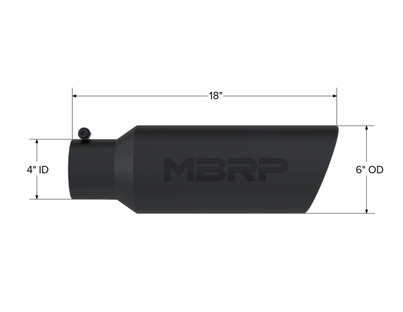 MBRP PT5130BLK - MBRPT5130BLK - MBRP Universal Tip 6in OD Rolled End 4in Inlet 18in L Black Coated Exhaust Tip - Shipped in Europe - Tuningsupply.com