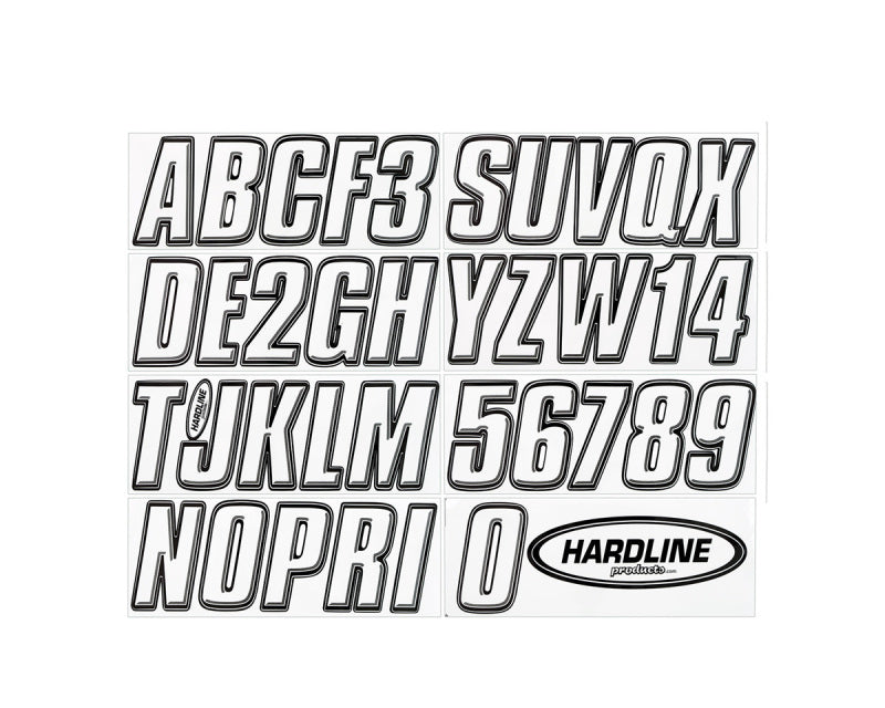 Hardline WHBLK800 - HRLWHBLK800 - Hardline Boat Lettering Registration Kit 3 in. - 800 White/Black - Shipped in Europe - Tuningsupply.com