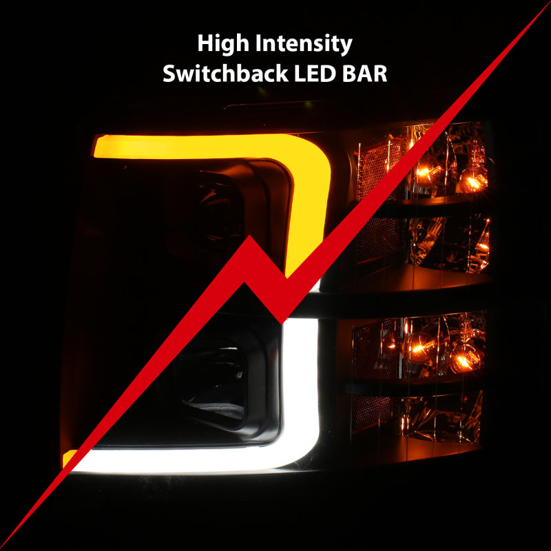 ANZO 111410 - ANZ111410 - ANZO 07-13 Chevrolet Silverado 1500 Plank Style Projector Headlights Black w/ Amber - Shipped in Europe - Tuningsupply.com