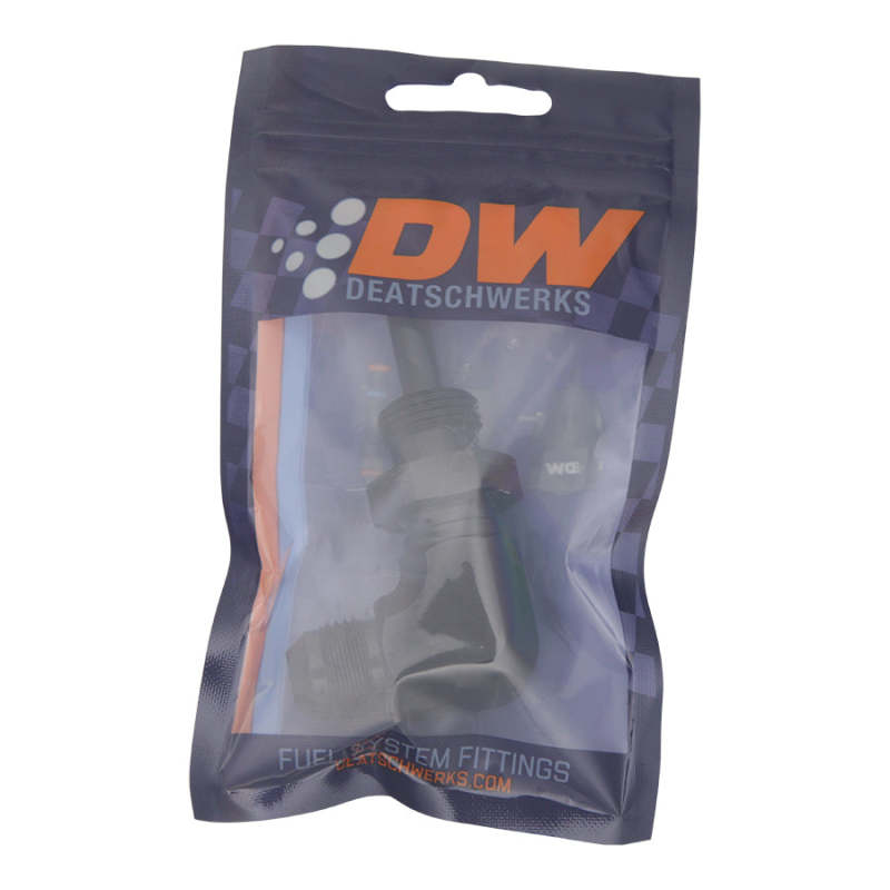 DeatschWerks 6-02-0713-B - DWK6-02-0713-B - DeatschWerks 8AN Male Flare to 5/16in Male Barb Bulkhead Adapter 90-Degree - Anodized Matte Black - Shipped in Europe - Tuningsupply.com