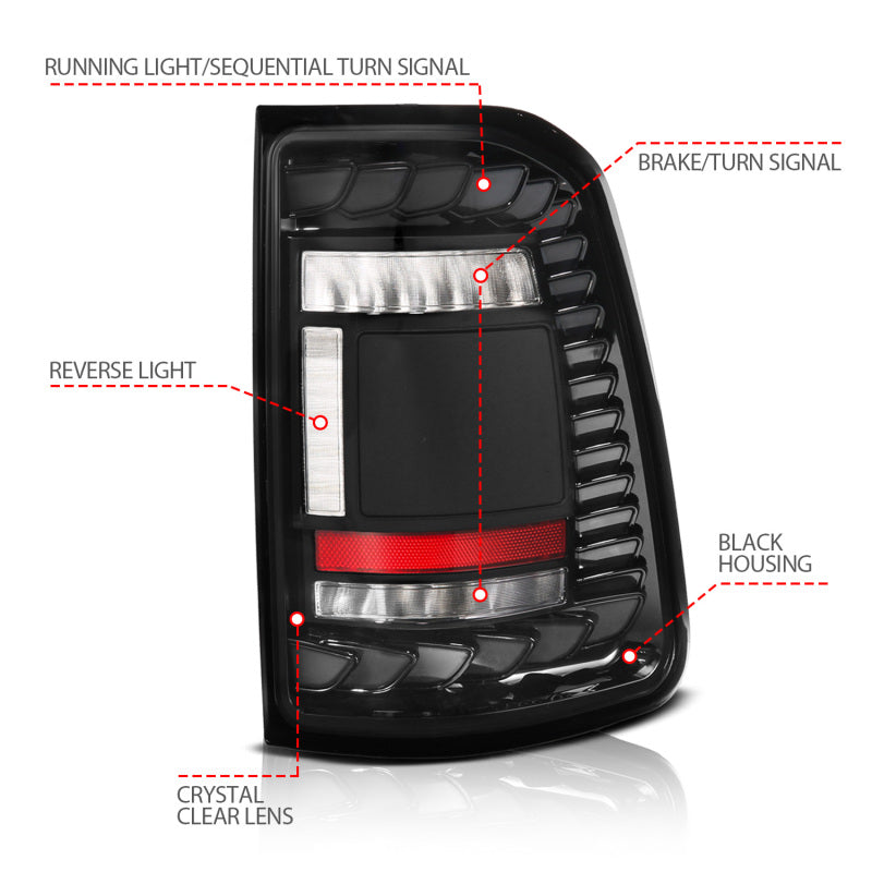 ANZO 311481A - ANZ311481A - ANZO 19-24 RAM 1500 (Factory LED Models ONLY) Full LED Tail Lights SeqSig Black - Pair - Shipped in Europe - Tuningsupply.com