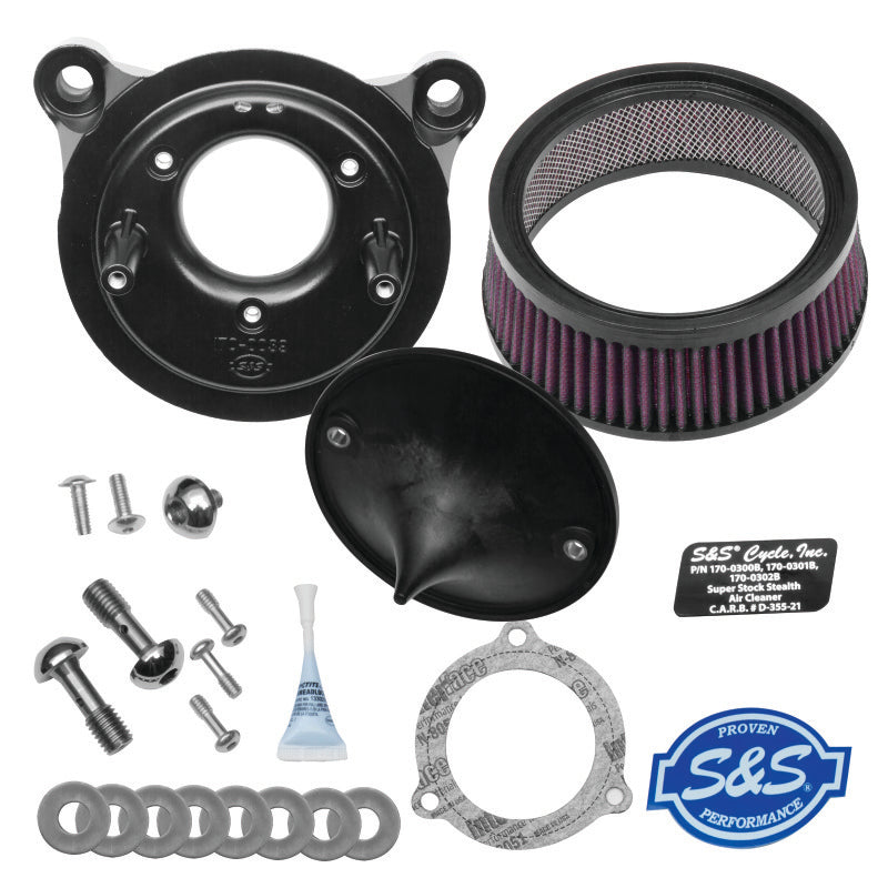 S&S Cycle 170-0301B - SSC170-0301B - S&S Cycle 08-17 Touring/16-17 Softail Models Stealth Air Cleaner Kit w/o Cover - Shipped in Europe - Tuningsupply.com
