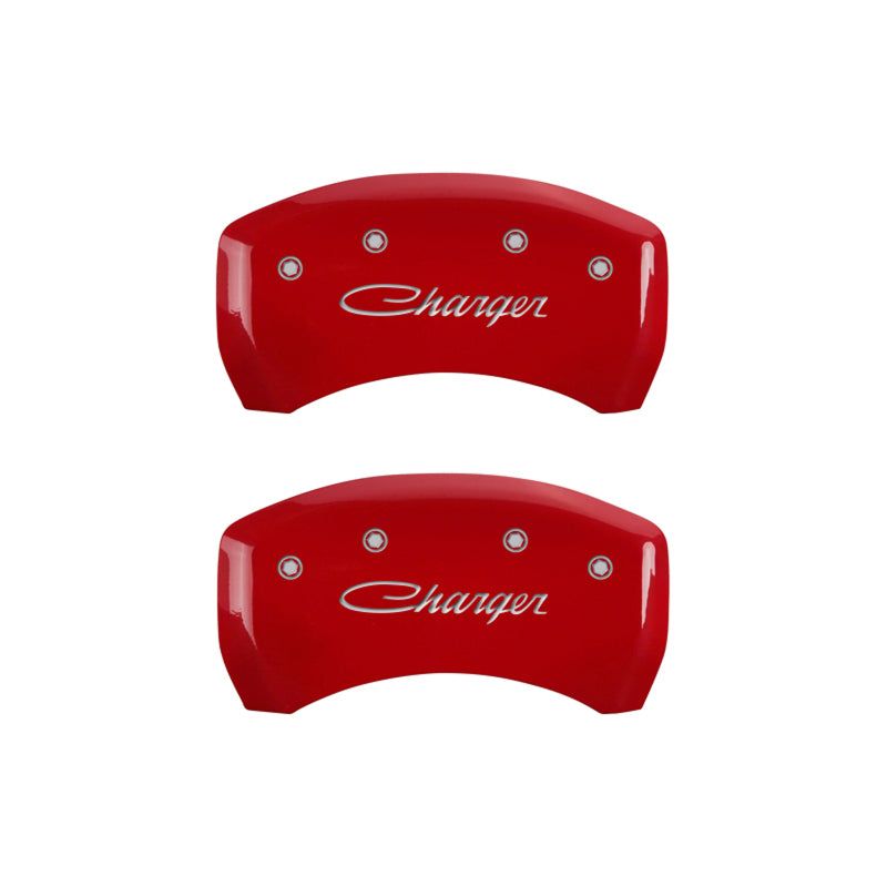 MGP 12162SCHSRD - MGP12162SCHSRD - MGP 4 Caliper Covers Engraved Front & Rear Cursive/Charger Red finish silver ch - Shipped in Europe - Tuningsupply.com
