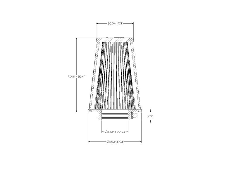 aFe 21-25507V - AFE21-25507V - aFe POWER Universal Clamp-On Air Filter / D2 Dura-Dry Media 2-1/2in F x 5in B x 3-1/2in T x 7inH - Shipped in Europe - Tuningsupply.com