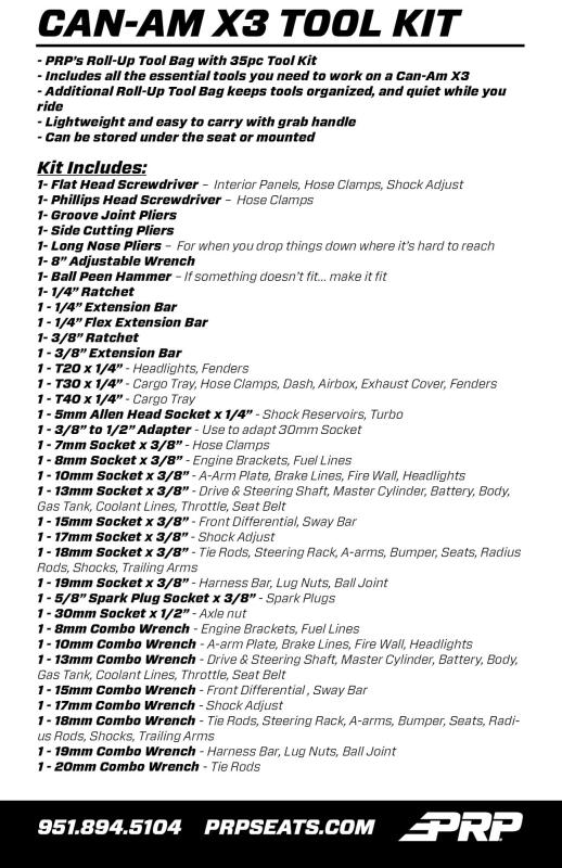 PRP Seats E112 - PRPE112 - PRP 35pc Can-Am Roll Up Tool bag Tool kit - Black - Shipped in Europe - Tuningsupply.com