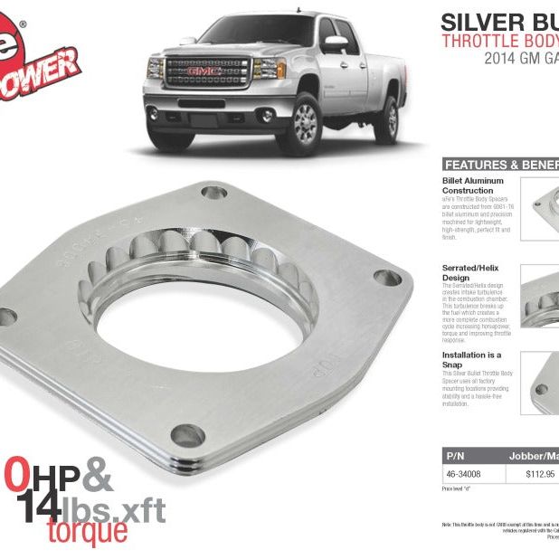 aFe 46-34008 - AFE46-34008 - aFe Silver Bullet Throttle Body Spacers TBS 2014 GM Silverado/Sierra 1500 V8 5.3L - Shipped in Europe - Tuningsupply.com