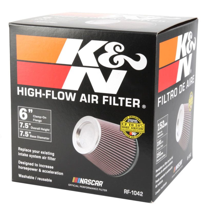 K&N Engineering RF-1042 - KNNRF-1042 - K&N Round Tapered Universal Air Filter 6in Flange ID x 7.5in Base OD x 5in Top OD x 6.5in Height - Shipped in Europe - Tuningsupply.com