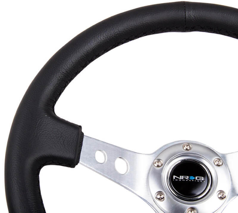 NRG RST-006BK-WT-B - NRGRST-006BK-WT-B - NRG Reinforced Steering Wheel (350mm/3in. Deep) White Leather w/Blk Spoke/Round Holes/White Stripes - Shipped in Europe - Tuningsupply.com