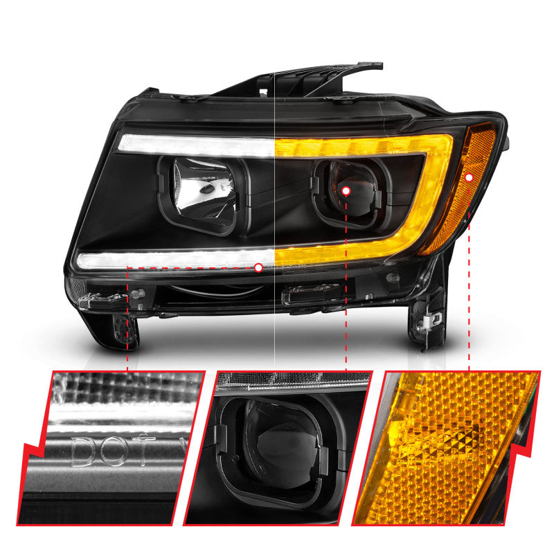 ANZO 111568 - ANZ111568 - ANZO 11-13 Jeep Grand Cherokee (Factory Halogen Only) Projector Headlights w/Light Bar Swtchbk Black - Shipped in Europe - Tuningsupply.com