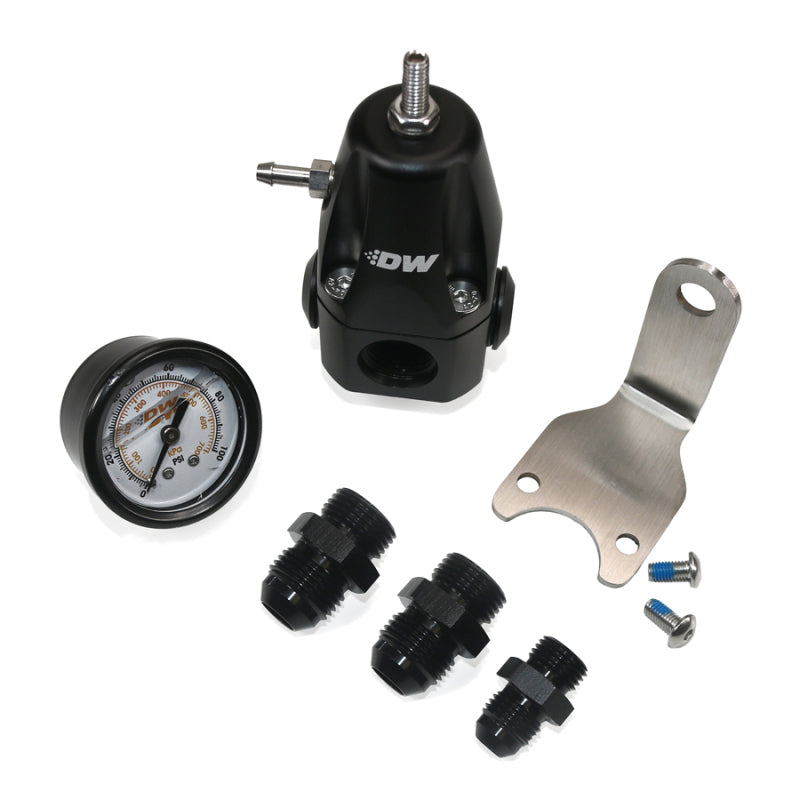 DeatschWerks 6-1000-FRB-86 - DWK6-1000-FRB-86 - DeatschWerks DWR1000 AFPR + Pressure Gauge + 8AN & 6AN Fittings - Anodized Black - Shipped in Europe - Tuningsupply.com