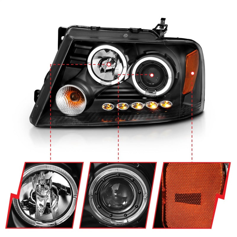 ANZO 111204 - ANZ111204 - ANZO 2004-2008 Ford F-150 Projector Headlights w/ Halo and LED Black G2 - Shipped in Europe - Tuningsupply.com