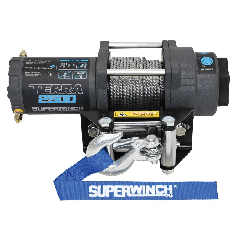Superwinch 1125260 - SUW1125260 - Superwinch 2500 LBS 12V DC 3/16in x 40ft Steel Rope Terra 2500 Winch - Gray Wrinkle - Shipped in Europe - Tuningsupply.com