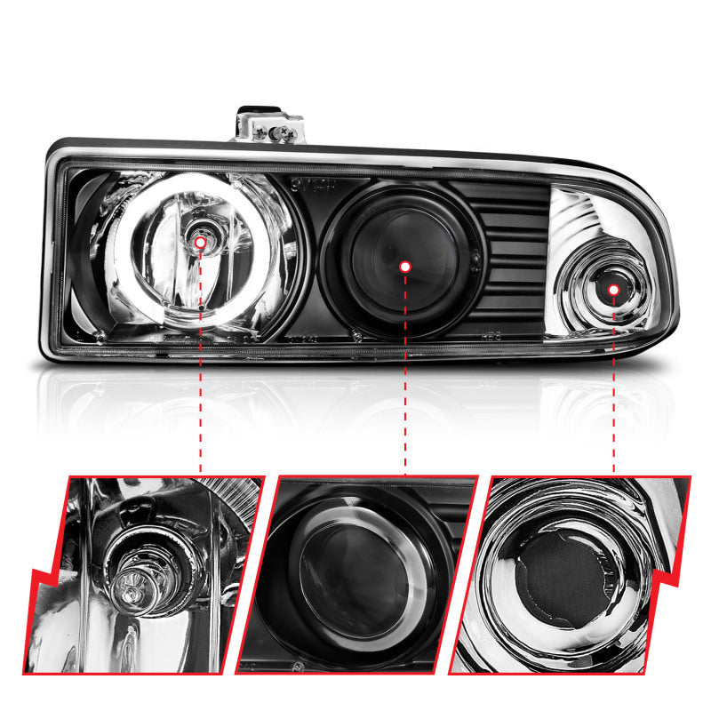 ANZO 111015 - ANZ111015 - ANZO 1998-2005 Chevrolet S-10 Projector Headlights w/ Halo Black - Shipped in Europe - Tuningsupply.com