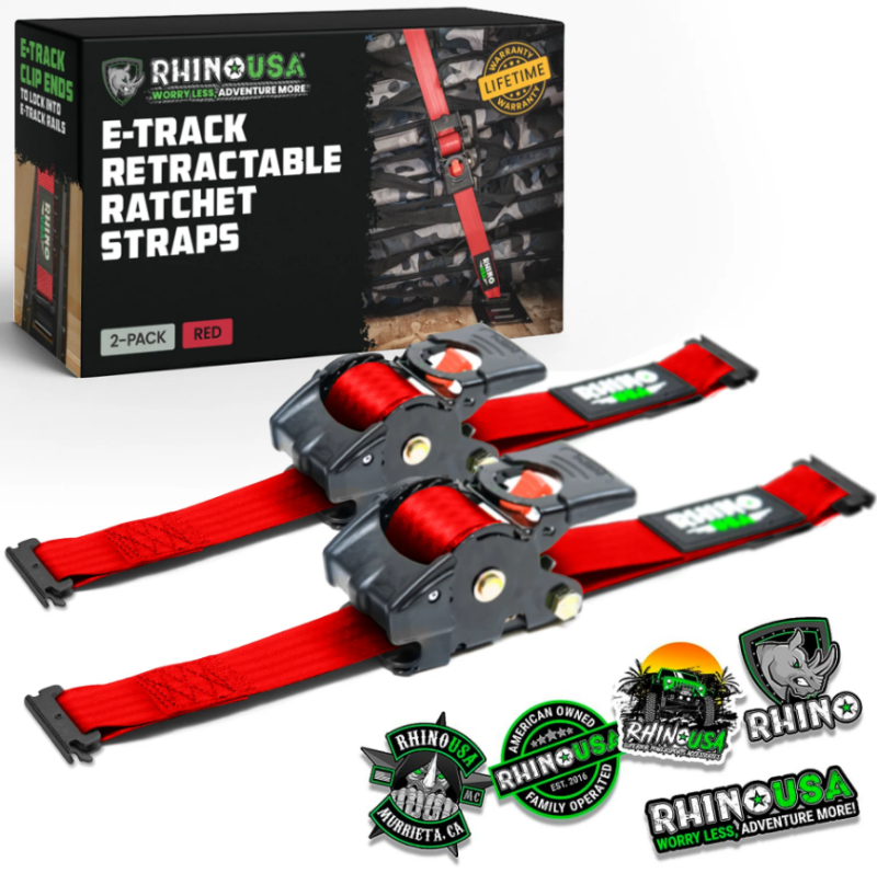 Rhino USA TD-RSRE1X10-2RED - RSATD-RSRE1X10-2RED - Rhino USA Retractable Ratchet Straps (2Pk 1Inx10Ft) Red - Shipped in Europe - Tuningsupply.com