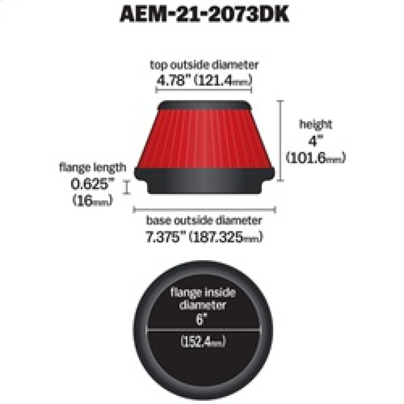 AEM Induction 21-2073DK - AEM21-2073DK - AEM 5 in x 5 in Dryflow Air Filter - Shipped in Europe - Tuningsupply.com