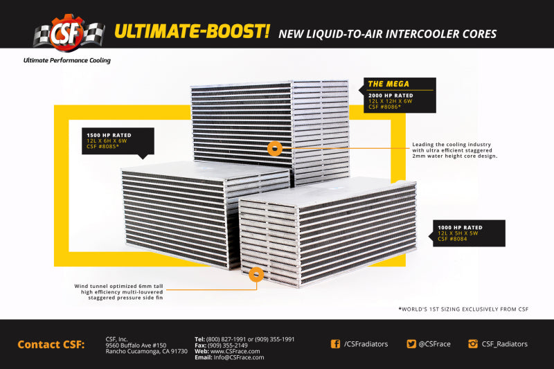 CSF 8113 - CSF8113 - CSF Water/Air Bar & Plate Intercooler Core - 8.5in L x 6in H x 6in W - Shipped in Europe - Tuningsupply.com