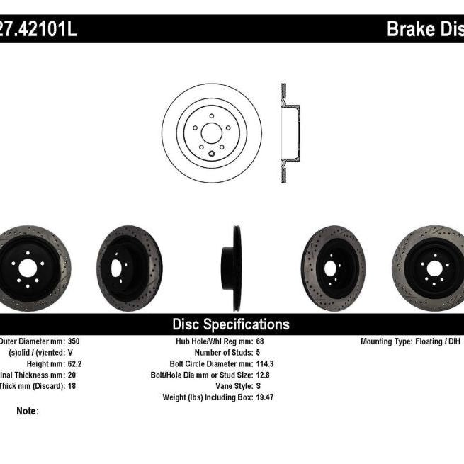 Stoptech 127.42101L - STO127.42101L - StopTech Infiniti G37 / Nissan 370Z SportStop Slotted & Drilled Rear Left Rotor - Shipped in Europe - Tuningsupply.com