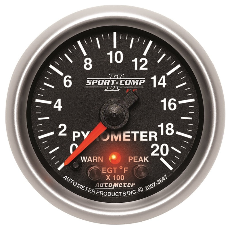 AutoMeter 3647 - ATM3647 - Autometer Elite 52.4mm 0-2000F Pyrometer Peak & Warn w/ Electronic Control Gauge - Shipped in Europe - Tuningsupply.com
