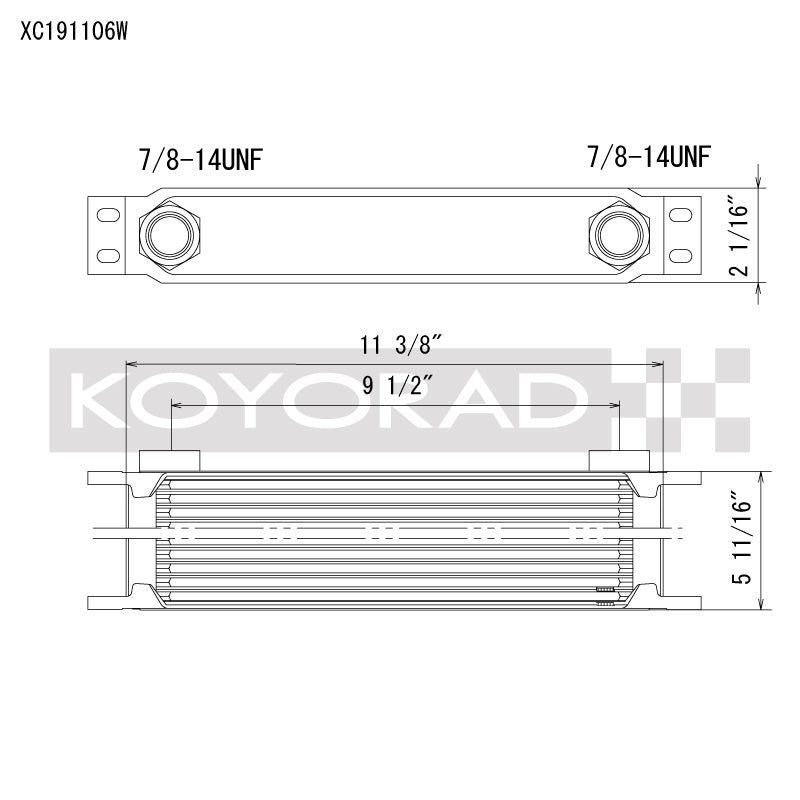 Koyo XC191106W - KOYXC191106W - Koyo 19 Row Oil Cooler 11.25in x 5.75in x 2in (AN-10 ORB provisions) - Shipped in Europe - Tuningsupply.com