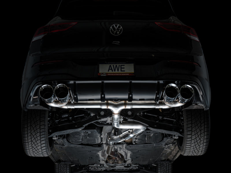 AWE Tuning 3020-42658 - AWE3020-42658 - AWE MK8 Volkswagen Golf R 3in Track Edition Quad Exhaust - Chrome Silver Tips - Shipped in Europe - Tuningsupply.com