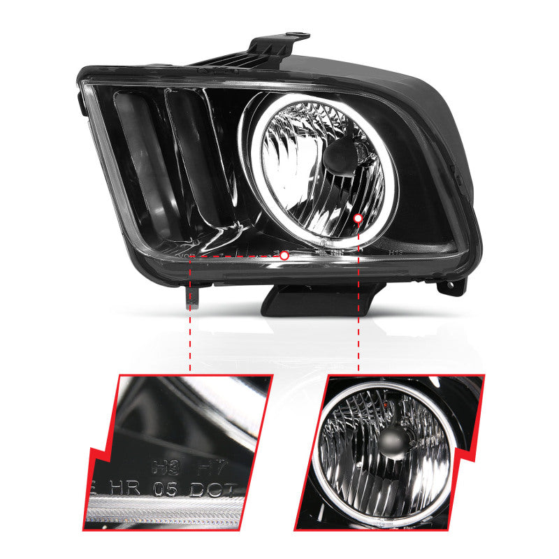 ANZO 121033 - ANZ121033 - ANZO 2005-2009 Ford Mustang Crystal Headlights w/ Halo Black (CCFL) - Shipped in Europe - Tuningsupply.com