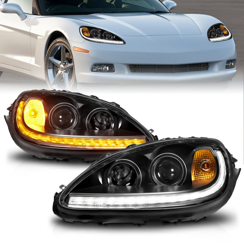 ANZO 121571 - ANZ121571 - ANZO 05-13 Chevrolet Corvette Projector Headlights w/switchback & Sequential LED - Black Amber - Shipped in Europe - Tuningsupply.com