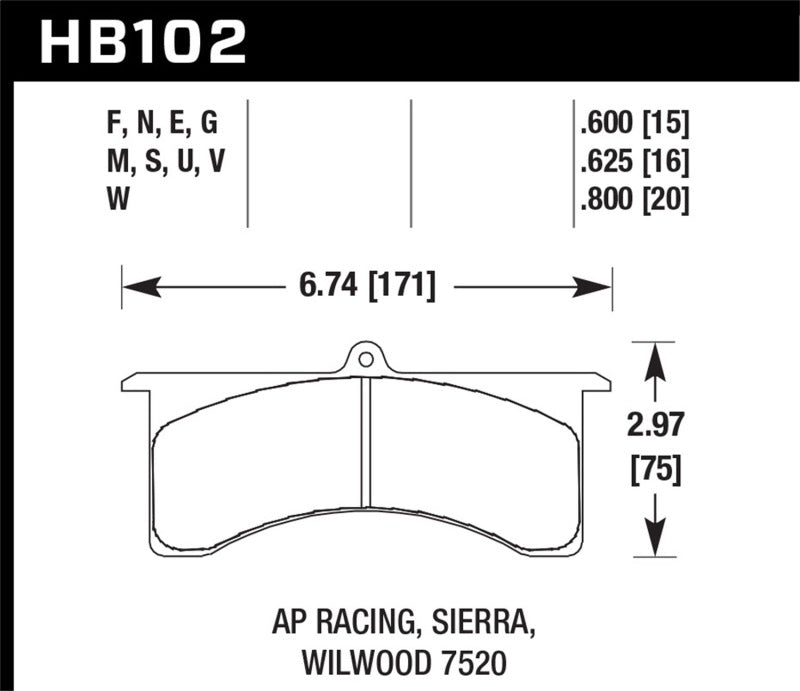 Hawk Performance HB102V.800 - HAWKHB102V.800 - Hawk AP Racing 6/Wilwood DTC-50 Race Brake Pads - Shipped in Europe - Tuningsupply.com