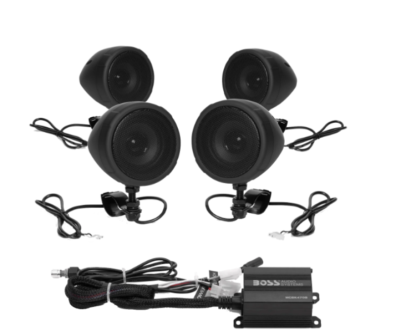 Boss Audio MCBK470B - BSAMCBK470B - Boss Audio Systems Motorcycle Speaker Amplifier/ Bluetooth/ 3in Speakers 2 Pair- Black - Shipped in Europe - Tuningsupply.com